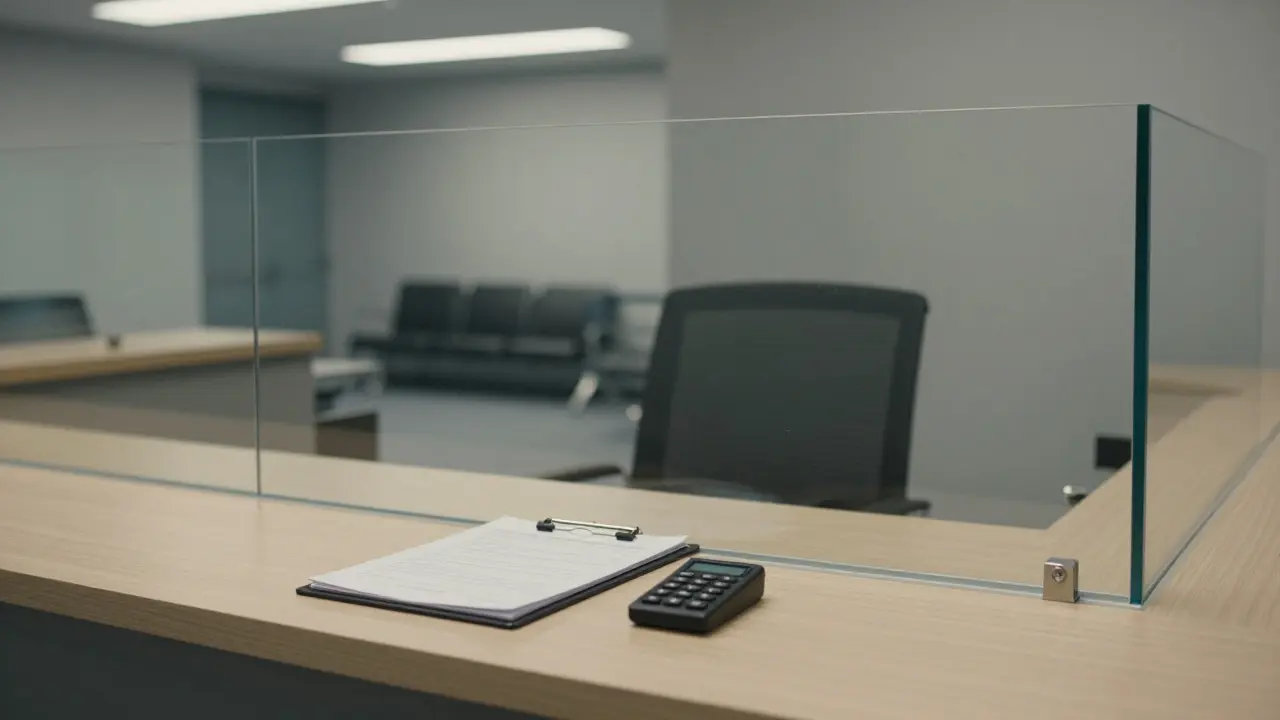 Secure agency reception desk with safety gear